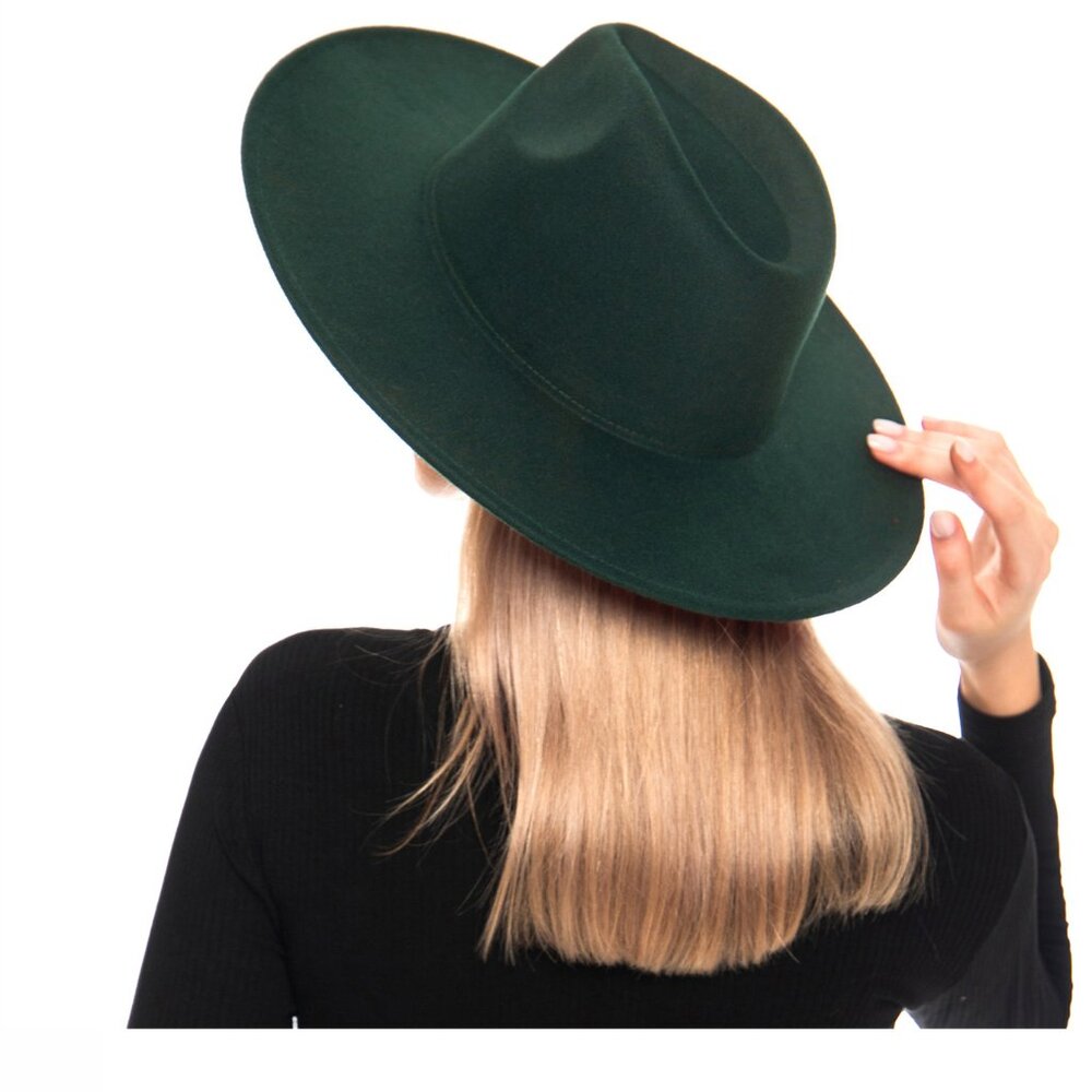 Forest Green Felt Fedora Hat Vintage Style Teardrop Crown Red Bottom NWT